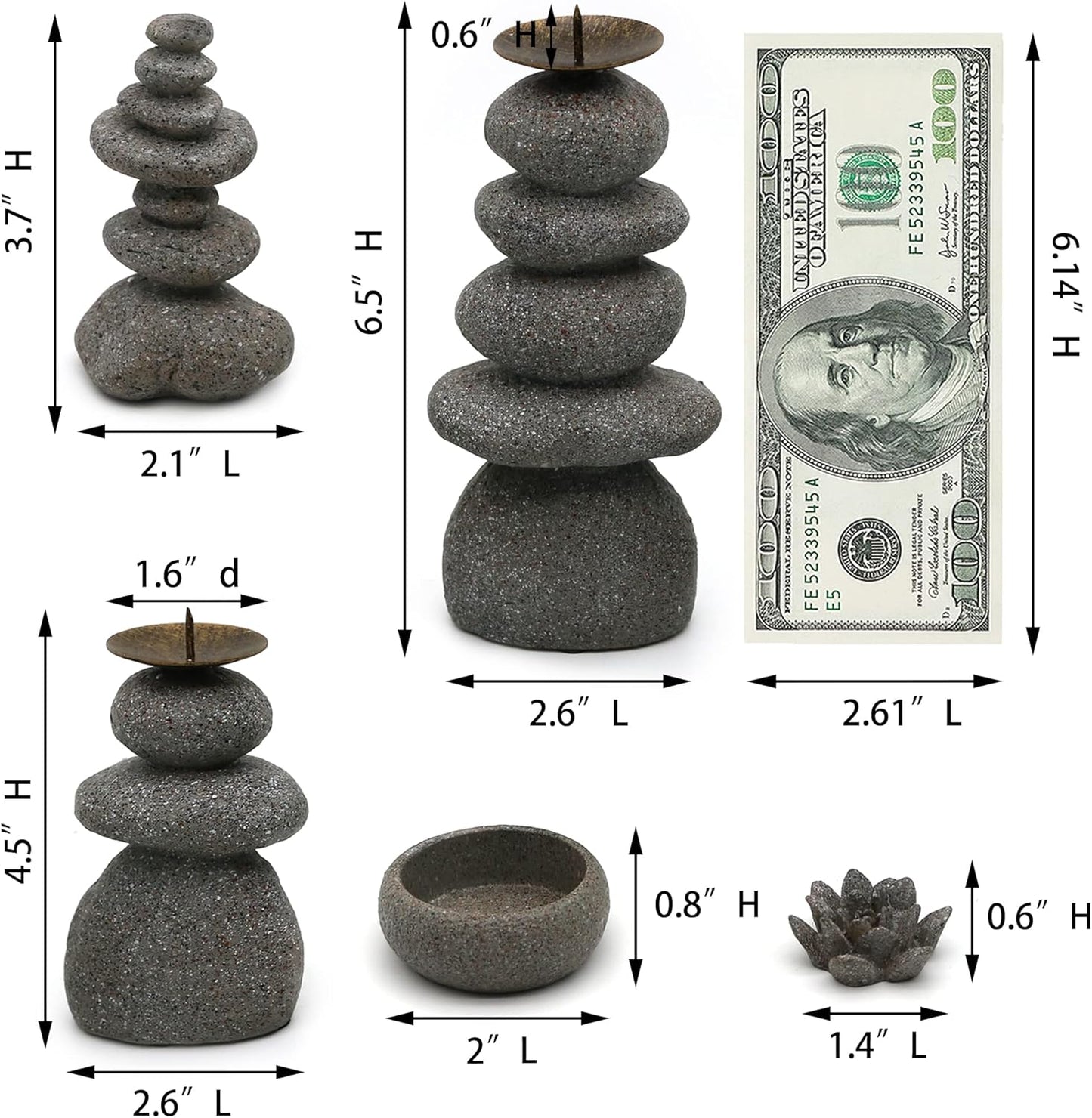 Rock Cairns Candle Holder - Taper Pillar Candle Stick Holder Set of 5 - Balance Stones Candlestick Holders Candlelight Stand for Zen Garden, Altar, Mantle, Yoga, Home Decoration, Meditation Gift