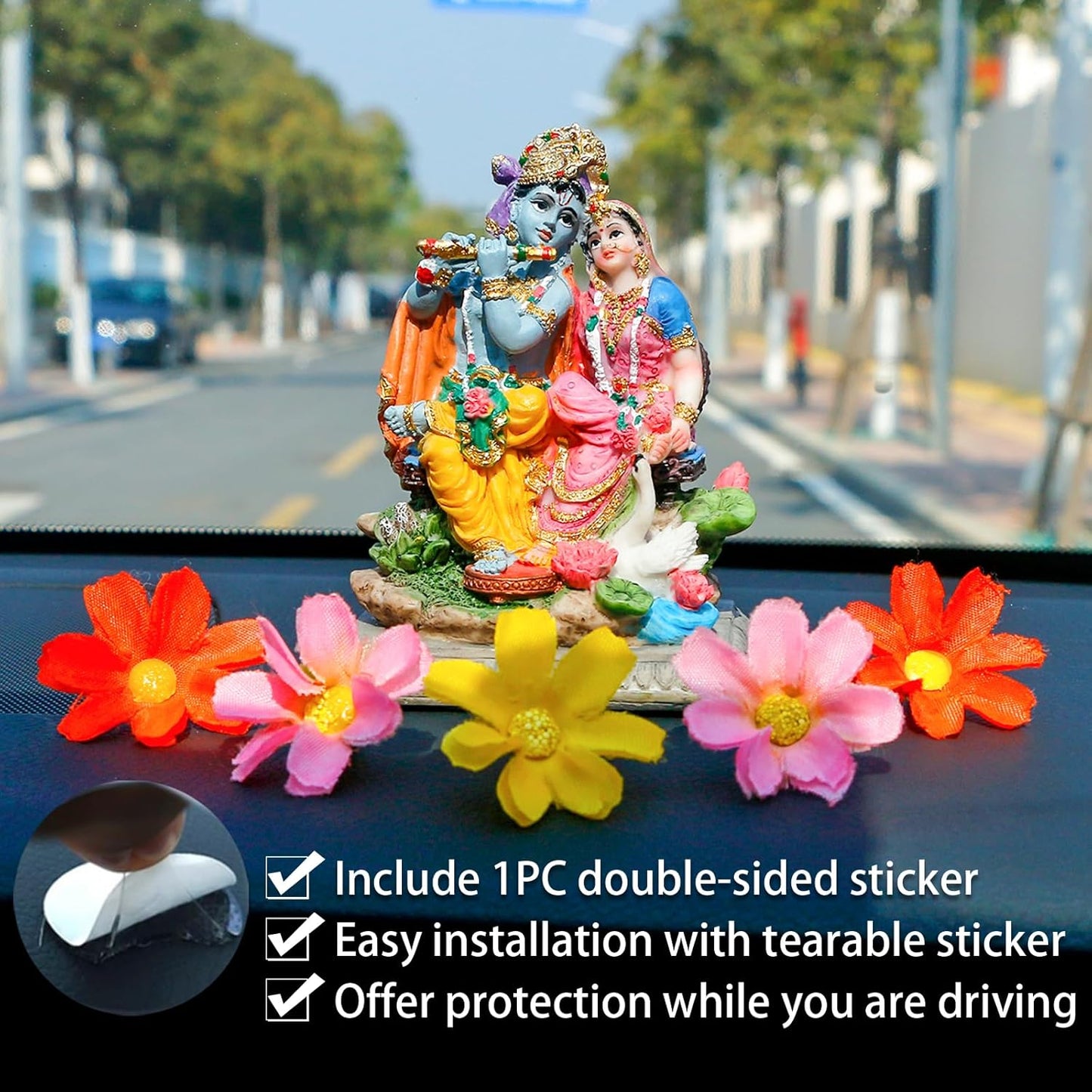 alikiki Hindu Radha Krishna Statue - 3.5”H Indian God Krishna Idol for Car Decor Murti Item Home Office Temple Mandir Shrine Altar Pooja Decor India Wedding Diwali Puja Gifts for Friends Relative