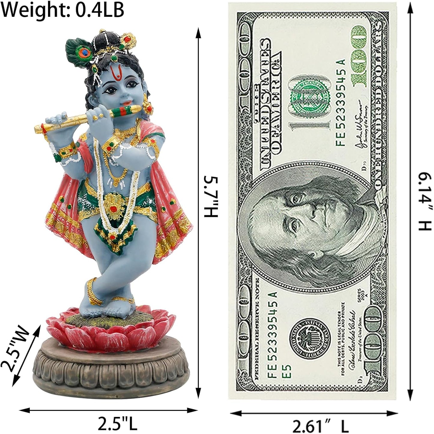 alikiki Hindu Krishna Idol Statue - 5.7”H Indian God Lord Krishna on Lotus Playing Flute India Murti Item Home Office Temple Mandir Shrine Altar Pooja Decor Diwali Puja Gifts for Indian Friends