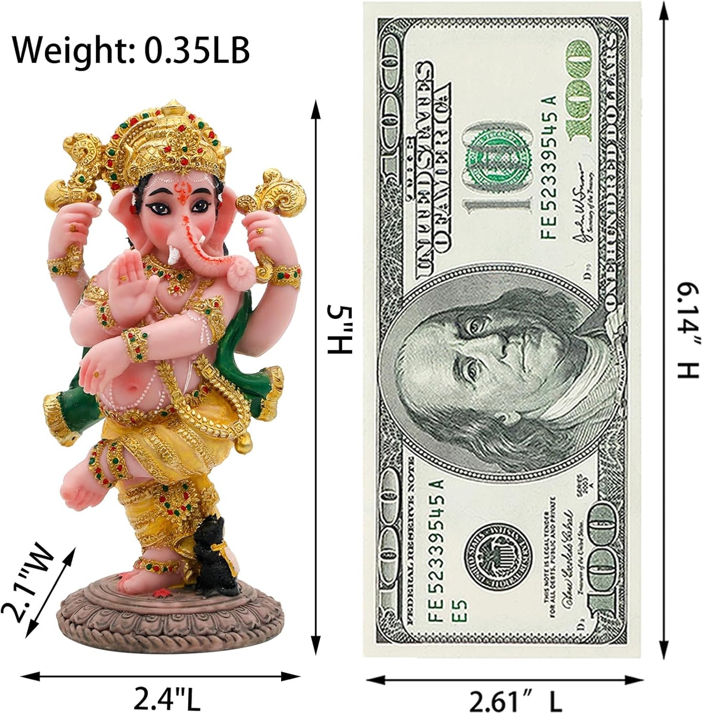 Indian God Ganesha Idol Statue - 5”H Hindu Dancing Ganesh Murti India Ganapati Pooja Item Home Office Temple Mandir Shrine Altar Diwali Puja Spiritual Decor Ideal Gifts for Indian Friend Relative