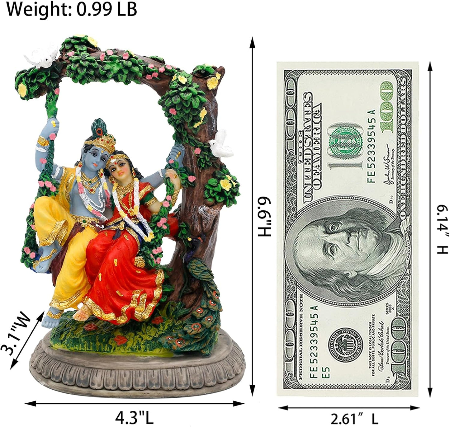 alikiki Radha Krishna Idol Statue - Hindu God Statue India Murti Item Home Office Temple Mandir Shrine Altar Pooja Decor Wedding Diwali Puja Gifts for Indian Friends Relative