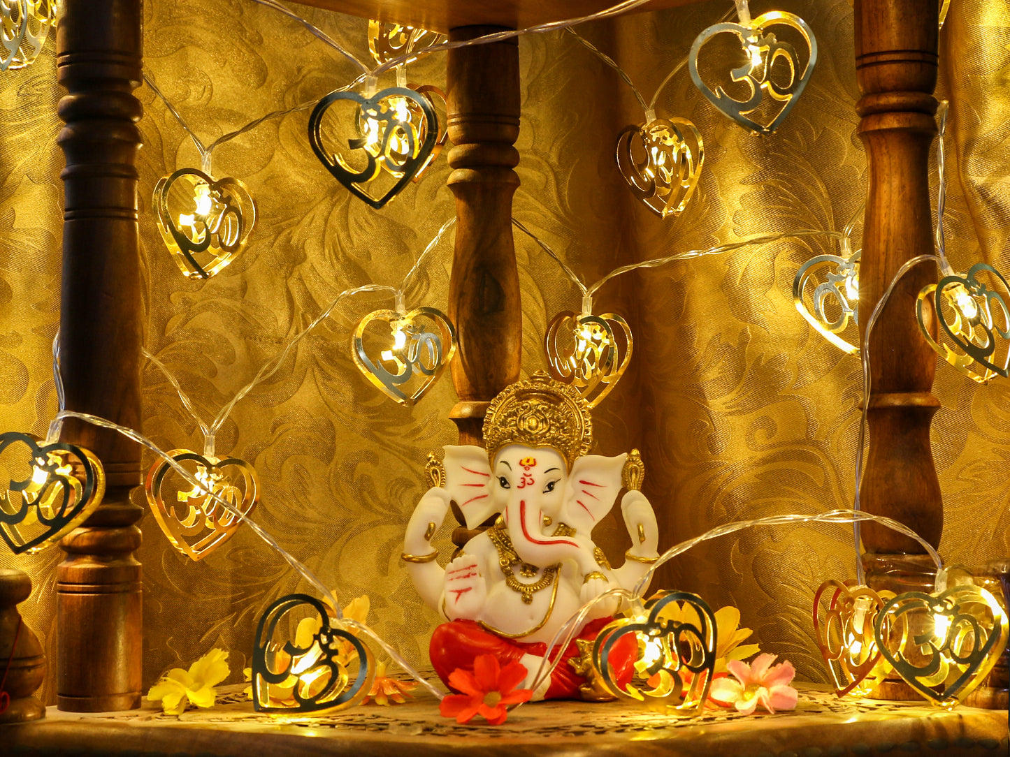 alikiki 2 Strings Gold Metal OM Diwali String Lights Diwali Gifts USB Powerd LED Diya Light Hindu Home Temple Mandir Altar Shrine Pooja Decor Indian Pooja Wedding Housewarming Festival Puja Items